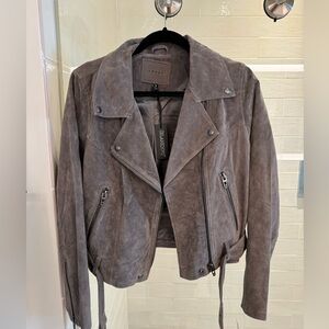 Tan suede jacket with built in belt